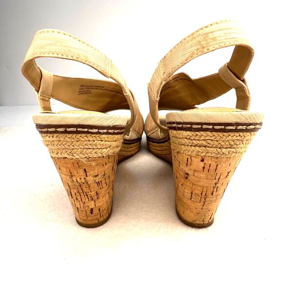 Naturalizer Luliana N5 Comfort Women's 10 Tan Fabric Cork Wedge Platform Sandals - Picture 8 of 12